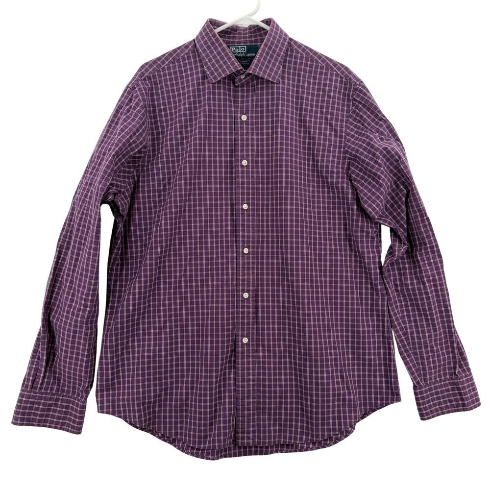 Polo Ralph Lauren Shirt Button Down Mens XL Purple Plaid Regent Custom Fit Dress